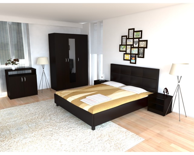 Dormitor Soft Wenge cu pat tapitat Wenge pentru saltea 140x200 cm